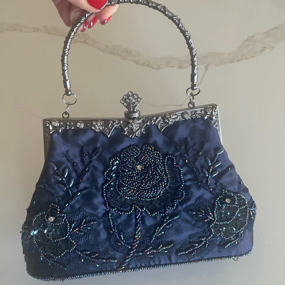 Elegant Navy Embroidered Handbag - Picture 2 of 8